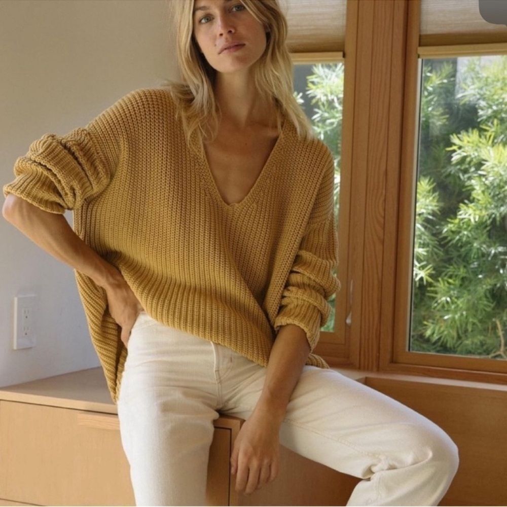 Nwt Jenni Kayne Cotton Cabin Sweater Mustard Yellow Women's Size Xxl